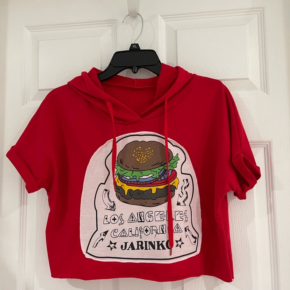 SOLD! Cute Junior top, cropped, size small, red